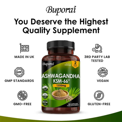 Ashwagandha KSM-66 1200Mg - Supports Immune System Health, Helps Relieve Stress, Improves Mood, and Boosts Energy, Non-Gmo